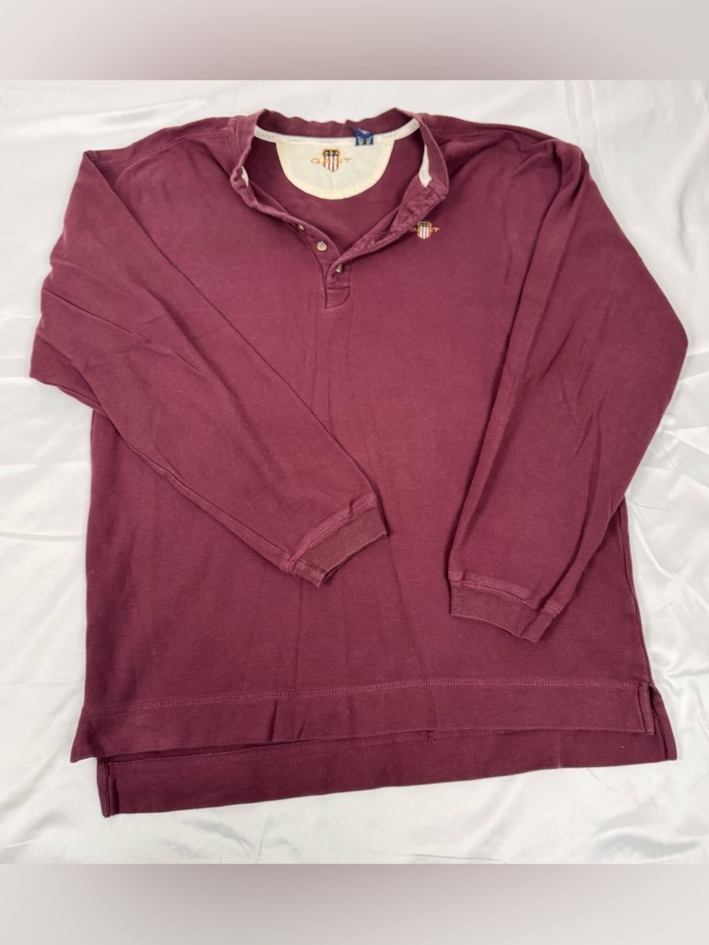 GANT USA Crest Rugby Shirt Men’s Large Burgundy Long Sleeve Cotton Preppy
